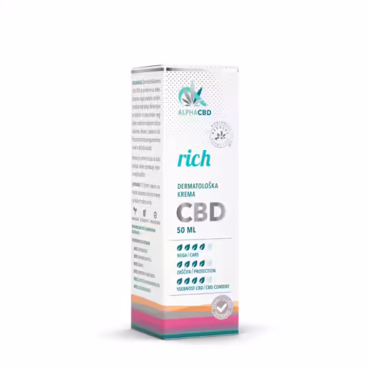 Dermatološka krema CBD Rich je krema z zelo bogato in hranljivo strukturo ter intenzivnim učinkom na najbolj prizadeta mesta kože na obrazu ali po telesu (seboreja, ekcemi, luskavica).