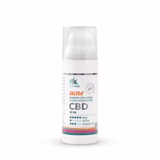 Dermatološka krema za nego aknaste kože CBD Acne je lahka krema za vsakodnevno nego zahtevne mastne, k aknam nagnjene kože.