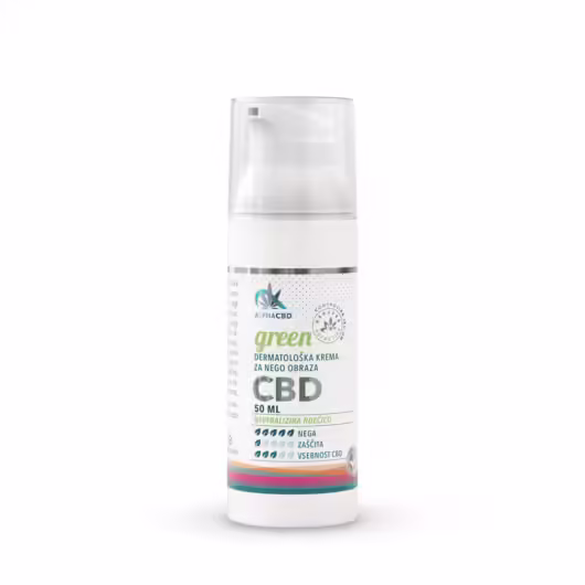 Dermatološka krema za nego obraza CBD Green je hranilna krema za suho, občutljivo kožo z rdečico.
